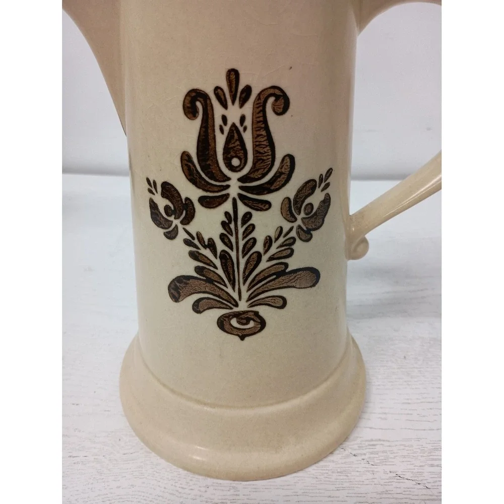 Pfatzgraff Coffee‎ Tea Pot Pitcher Tan Brown Floral Stoneware Village Vintage